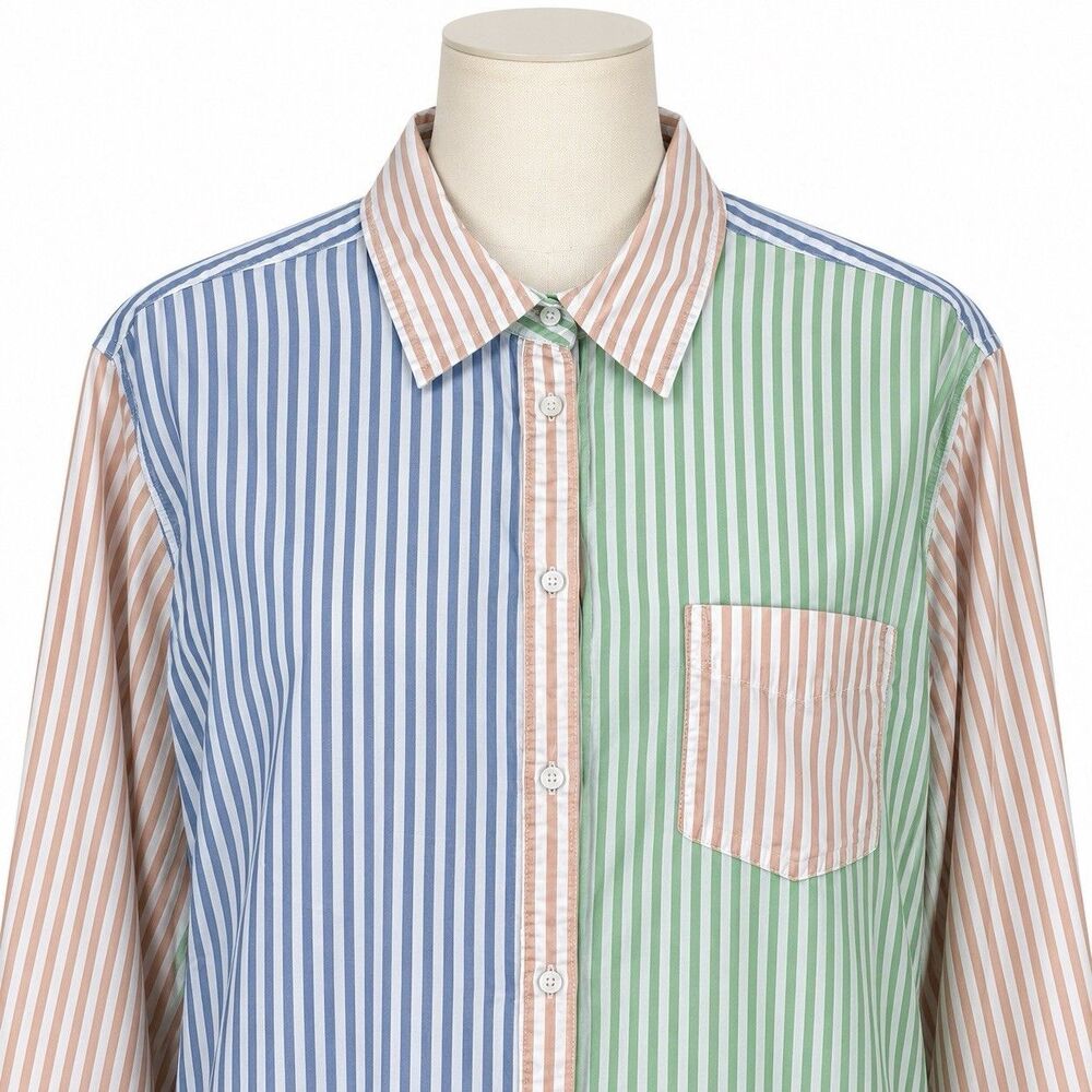 Aerie Women’s Striped Colorblock Button Down Shirt Size L/G Oversized Preppy - Picture 2 of 8